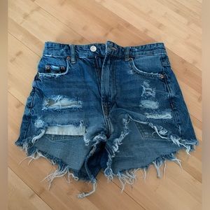 Zara high rise ripped jean shorts